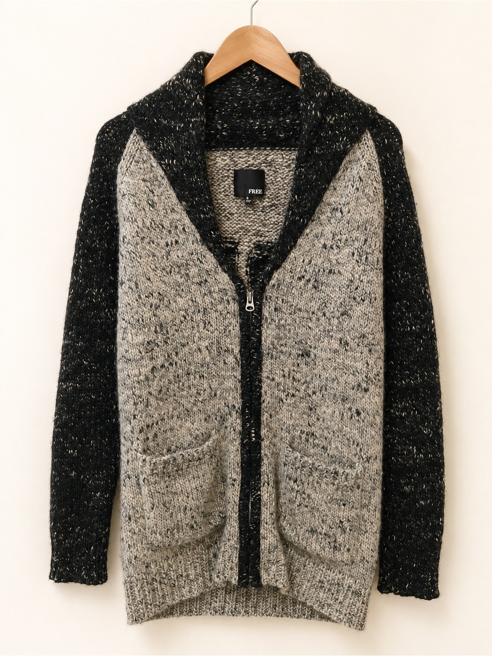 Aritzia Wilfred Free Wool Alpaca Zip Cardigan Sweater Grey Black S